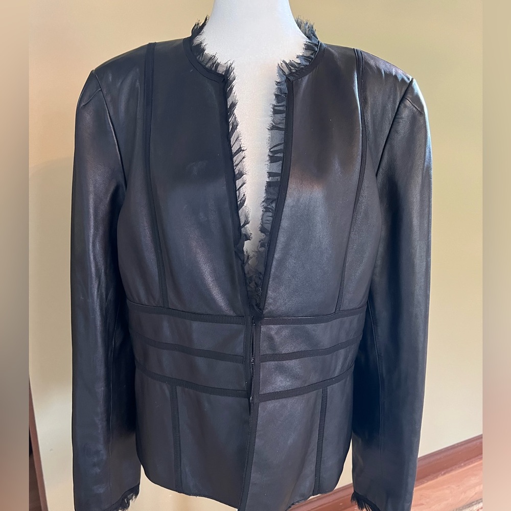 EUC DONCASTER BLACK LIGHTWEIGHT LEATHER JACKET WITH TRIM
